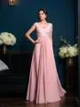 A-line V-Neck Sleeveless Floor-Length Tasteful Chiffon Mother of the Bride Dress With Applique