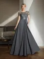 A-line Scoop Short Sleeves Floor-Length Chiffon Resplendent Mother of the Bride Dress With Applique