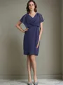 Sheath/Column Statuesque V-Neck Short Sleeves Knee-Length Chiffon Mother of the Bride Dress