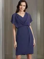 Sheath/Column Statuesque V-Neck Short Sleeves Knee-Length Chiffon Mother of the Bride Dress