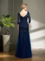 Sheath/Column V-Neck 3/4 Sleeves Endearing Floor-Length Tulle Mother of the Bride Dress With Applique