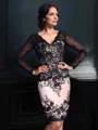 Sheath/Column V-Neck Long Sleeves Short/Mini Gorgeous Lace Mother of the Bride Dress With Applique