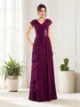 Elegant A-line V-Neck Short Sleeves Floor-Length Chiffon Mother of the Bride Dress