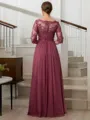 A-line V-Neck 3/4 Sleeves Floor-Length Chiffon Refined Mother of the Bride Dress