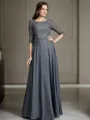 A-line Scoop 1/2 Sleeves Floor-Length Tasteful Chiffon Mother of the Bride Dress