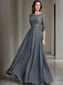 A-line Scoop 1/2 Sleeves Floor-Length Tasteful Chiffon Mother of the Bride Dress