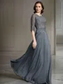 A-line Scoop 1/2 Sleeves Floor-Length Tasteful Chiffon Mother of the Bride Dress