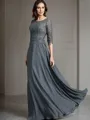 A-line Scoop 1/2 Sleeves Floor-Length Tasteful Chiffon Mother of the Bride Dress