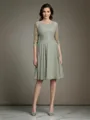 Resplendent A-line Scoop 1/2 Sleeves Knee-Length Chiffon Mother of the Bride Dress With Applique