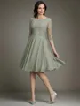 Resplendent A-line Scoop 1/2 Sleeves Knee-Length Chiffon Mother of the Bride Dress With Applique