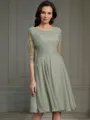 Resplendent A-line Scoop 1/2 Sleeves Knee-Length Chiffon Mother of the Bride Dress With Applique