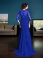 A-line Impeccable V-Neck 3/4 Sleeves Sweep Train Chiffon Mother of the Bride Dress With Applique