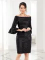 Sheath/Column Off-the-Shoulder 1/2 Sleeves Short/Mini Modest Taffeta Mother of the Bride Dress With Ruched