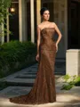 Sheath/Column Strapless Sleeveless Court Train Silk like Satin Immaculate Mother of the Bride Dress
