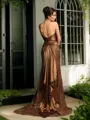 Sheath/Column Strapless Sleeveless Court Train Silk like Satin Immaculate Mother of the Bride Dress