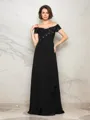 Charming A-line Off-the-Shoulder Short Sleeves Sweep Train Chiffon Mother of the Bride Dress With Beading