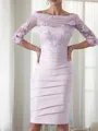 Sheath/Column Scoop 3/4 Sleeves Rhythmic Knee-Length Satin Mother of the Bride Dress