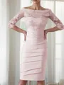 Sheath/Column Scoop 3/4 Sleeves Rhythmic Knee-Length Satin Mother of the Bride Dress