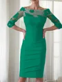 Sheath/Column Scoop 3/4 Sleeves Rhythmic Knee-Length Satin Mother of the Bride Dress
