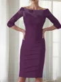 Sheath/Column Scoop 3/4 Sleeves Rhythmic Knee-Length Satin Mother of the Bride Dress