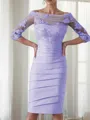 Sheath/Column Scoop 3/4 Sleeves Rhythmic Knee-Length Satin Mother of the Bride Dress