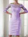 Sheath/Column Scoop 3/4 Sleeves Rhythmic Knee-Length Satin Mother of the Bride Dress
