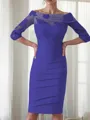 Sheath/Column Scoop 3/4 Sleeves Rhythmic Knee-Length Satin Mother of the Bride Dress