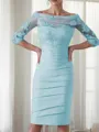 Sheath/Column Scoop 3/4 Sleeves Rhythmic Knee-Length Satin Mother of the Bride Dress