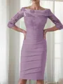 Sheath/Column Scoop 3/4 Sleeves Rhythmic Knee-Length Satin Mother of the Bride Dress