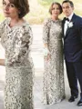 Sheath/Column Scoop 3/4 Sleeves Floor-Length Tasteful Lace Mother of the Bride Dress
