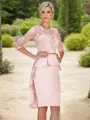 Sheath/Column Scoop Sophisticated 3/4 Sleeves Knee-Length Stretch Crepe Mother of the Bride Dress