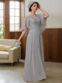 A-line V-Neck 1/2 Sleeves Floor-Length Chiffon Tasteful Mother of the Bride Dress