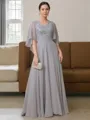 A-line V-Neck 1/2 Sleeves Floor-Length Chiffon Tasteful Mother of the Bride Dress