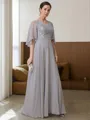 A-line V-Neck 1/2 Sleeves Floor-Length Chiffon Tasteful Mother of the Bride Dress
