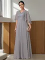 A-line V-Neck 1/2 Sleeves Floor-Length Chiffon Tasteful Mother of the Bride Dress