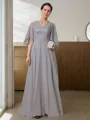 A-line V-Neck 1/2 Sleeves Floor-Length Chiffon Tasteful Mother of the Bride Dress