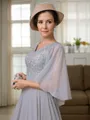 A-line V-Neck 1/2 Sleeves Floor-Length Chiffon Tasteful Mother of the Bride Dress
