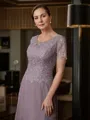 Radiant A-line Scoop Short Sleeves Ankle-Length Chiffon Mother of the Bride Dress
