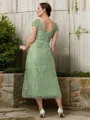 A-line Charming Scoop Short Sleeves Tea-Length Tulle Mother of the Bride Dress