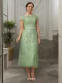 A-line Charming Scoop Short Sleeves Tea-Length Tulle Mother of the Bride Dress