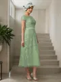 A-line Charming Scoop Short Sleeves Tea-Length Tulle Mother of the Bride Dress