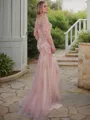 Trumpet/Mermaid V-Neck 3/4 Sleeves Sweep Train Endearing Tulle Mother of the Bride Dress