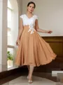 A-line V-Neck Sleeveless Tea-Length Graceful Chiffon Mother of the Bride Dress