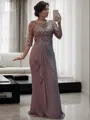 Classy Sheath/Column Scoop 1/2 Sleeves Floor-Length Chiffon Mother of the Bride Dress