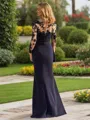 Sheath/Column Refined V-Neck Long Sleeves Floor-Length Stretch Crepe Mother of the Bride Dress