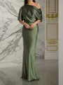 Sheath/Column One-Shoulder Resplendent 1/2 Sleeves Floor-Length Silk like Satin Mother of the Bride Dress