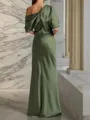 Sheath/Column One-Shoulder Resplendent 1/2 Sleeves Floor-Length Silk like Satin Mother of the Bride Dress