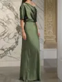 Sheath/Column One-Shoulder Resplendent 1/2 Sleeves Floor-Length Silk like Satin Mother of the Bride Dress