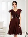A-line V-Neck Short Sleeves Impeccable Knee-Length Chiffon Mother of the Bride Dress With Bowknot