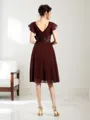 A-line V-Neck Short Sleeves Impeccable Knee-Length Chiffon Mother of the Bride Dress With Bowknot
